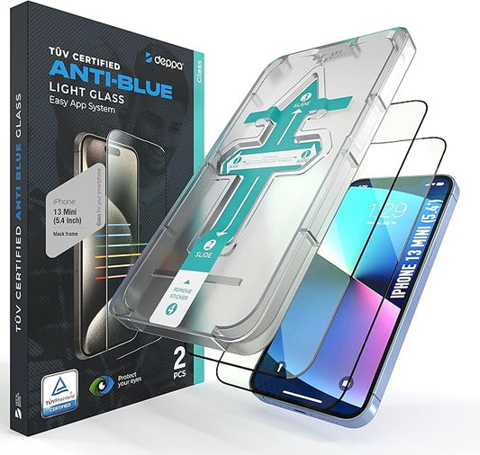 Deppa Displayschutzfolie für iPhone 13 Mini (5,4 Zoll) | 2 Stück | Blaulichtfilter TÜV-zertifiziert | Kratzfest & blasenfrei – A47078