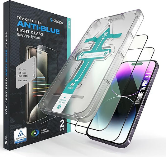 Deppa Displayschutzfolie für iPhone 14 Pro (6,1 Zoll) 2 Stück mit TÜV Blaulichtfilter, kratzfest & blasenfrei – A47078