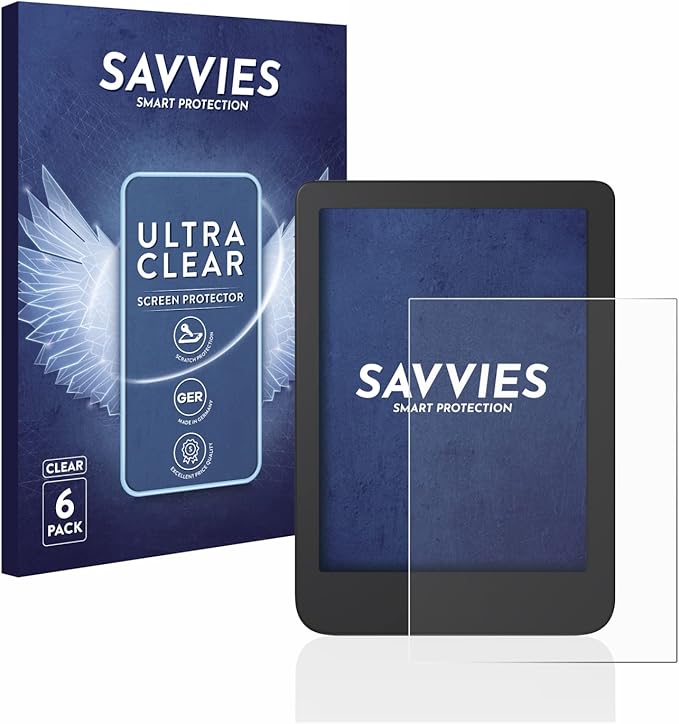 Savvies 6x Displayschutzfolie Ultra-Transparent für Tolino Shine 4/5/5 Color 2024 - Kratzfest & Blasenfrei
