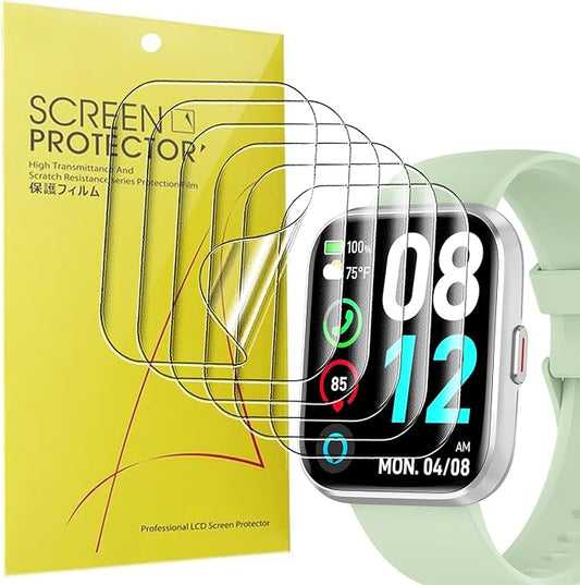 Blueshaweu HD Displayschutzfolie für Fitpolo ID208 Plus Smartwatch 1.8 Zoll, 6 Stück TPU flexible Schutzfolie transparent