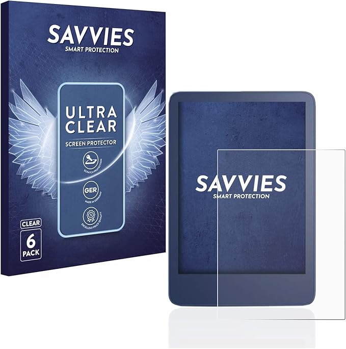 Savvies 6er Pack Displayschutzfolie für Amazon Kindle Reader 2022/2024 - Ultra-transparent, kratzfest, blasenfrei